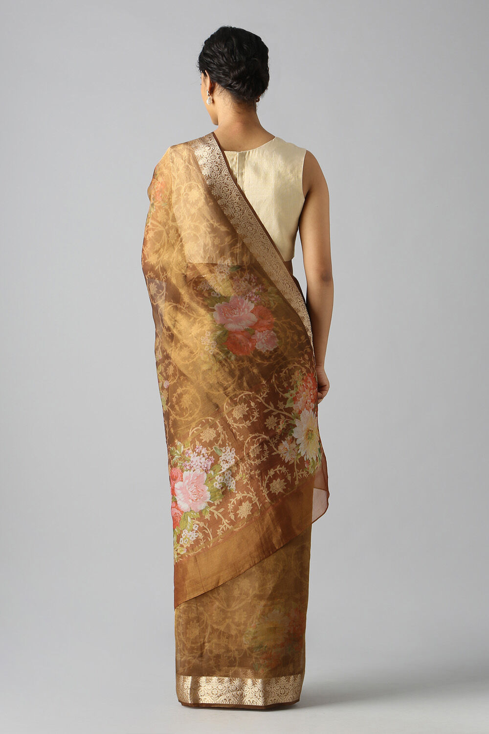 Brown Pure Tissue Silk Digital Printed Saree image number null