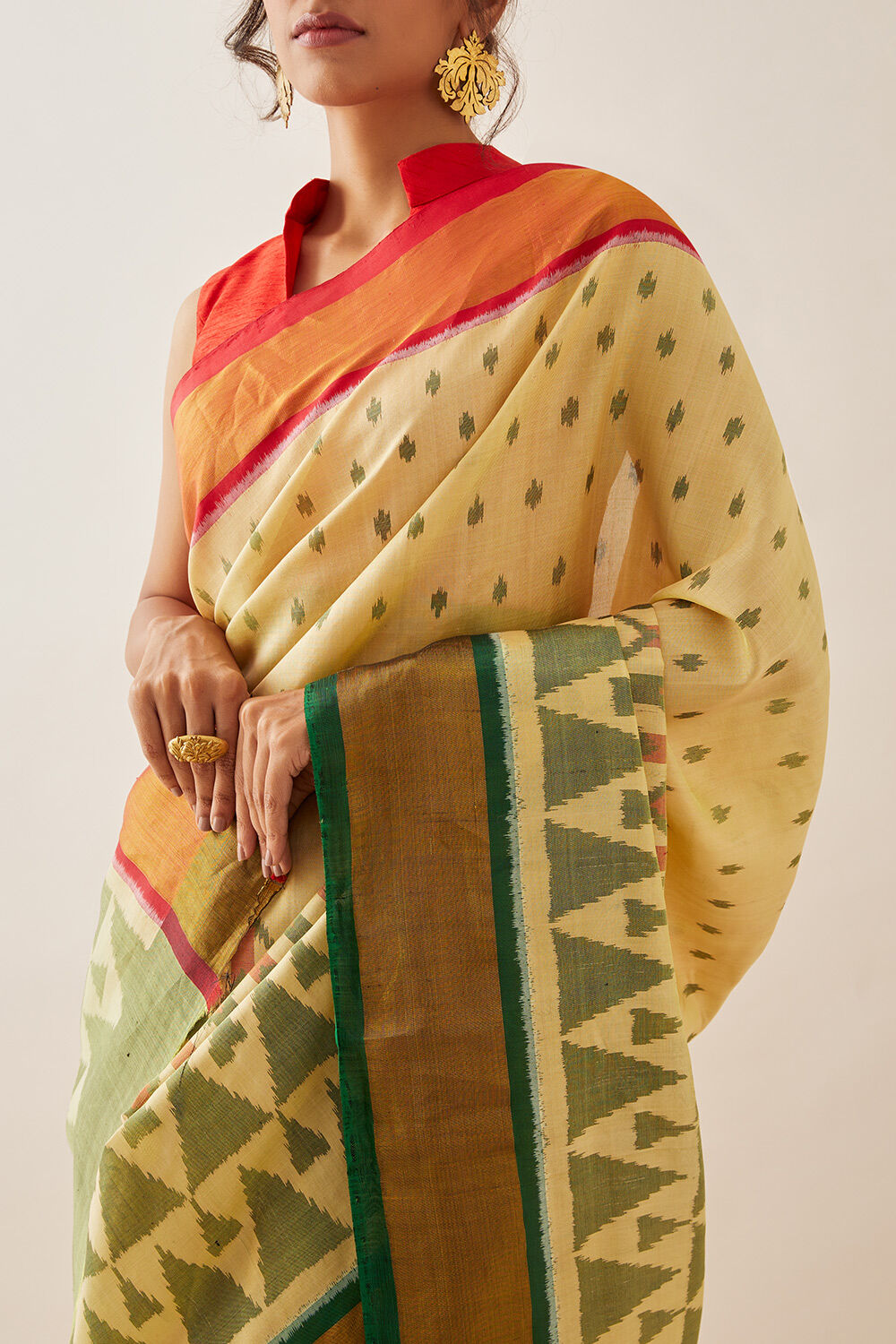 White Pure Silk Patola Ikat Saree image number null