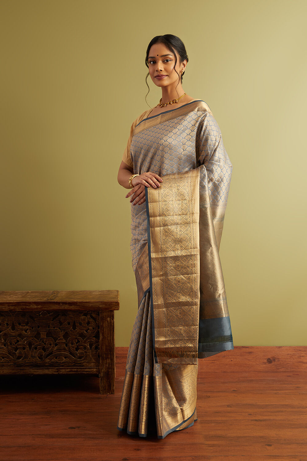 Blue Woven Silk Viscose Saree image number null