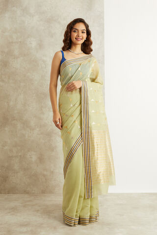 Light Green Pure Silk Cotton Eknaliya Chanderi Saree image number