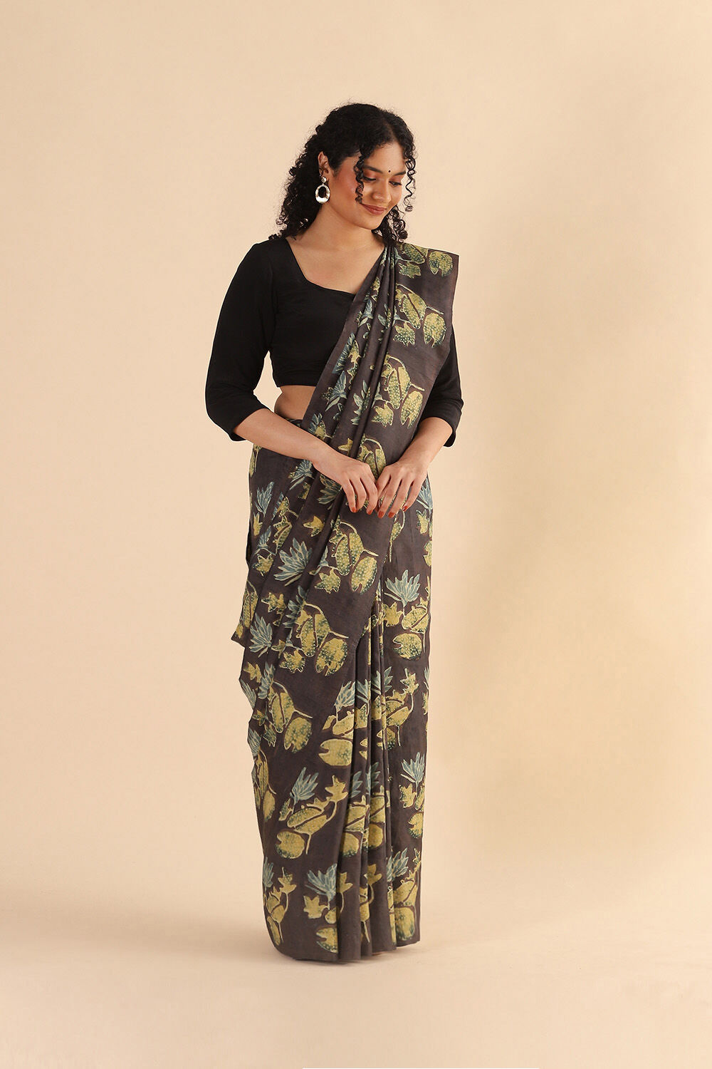 Black Pure Silk Ajrakh Printed Saree image number null