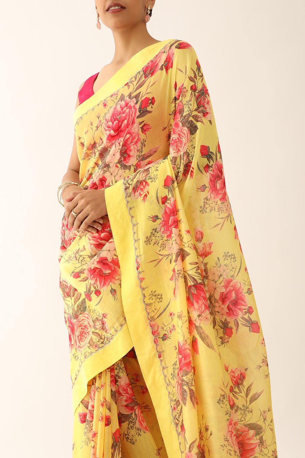Yellow Pure Silk Cotton Embroidery Saree image number null
