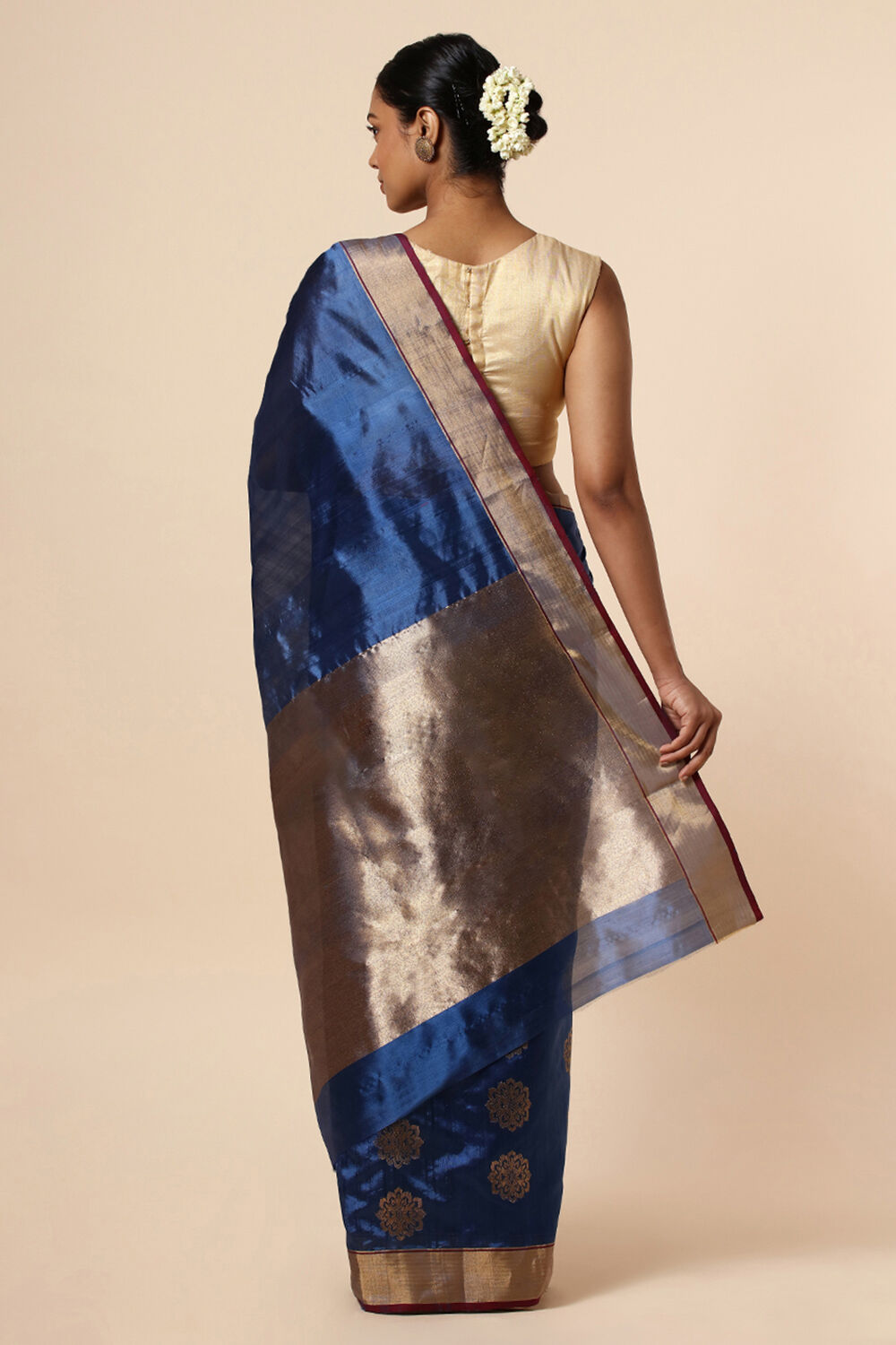 Dark Blue Pure Silk Chanderi Saree image number null