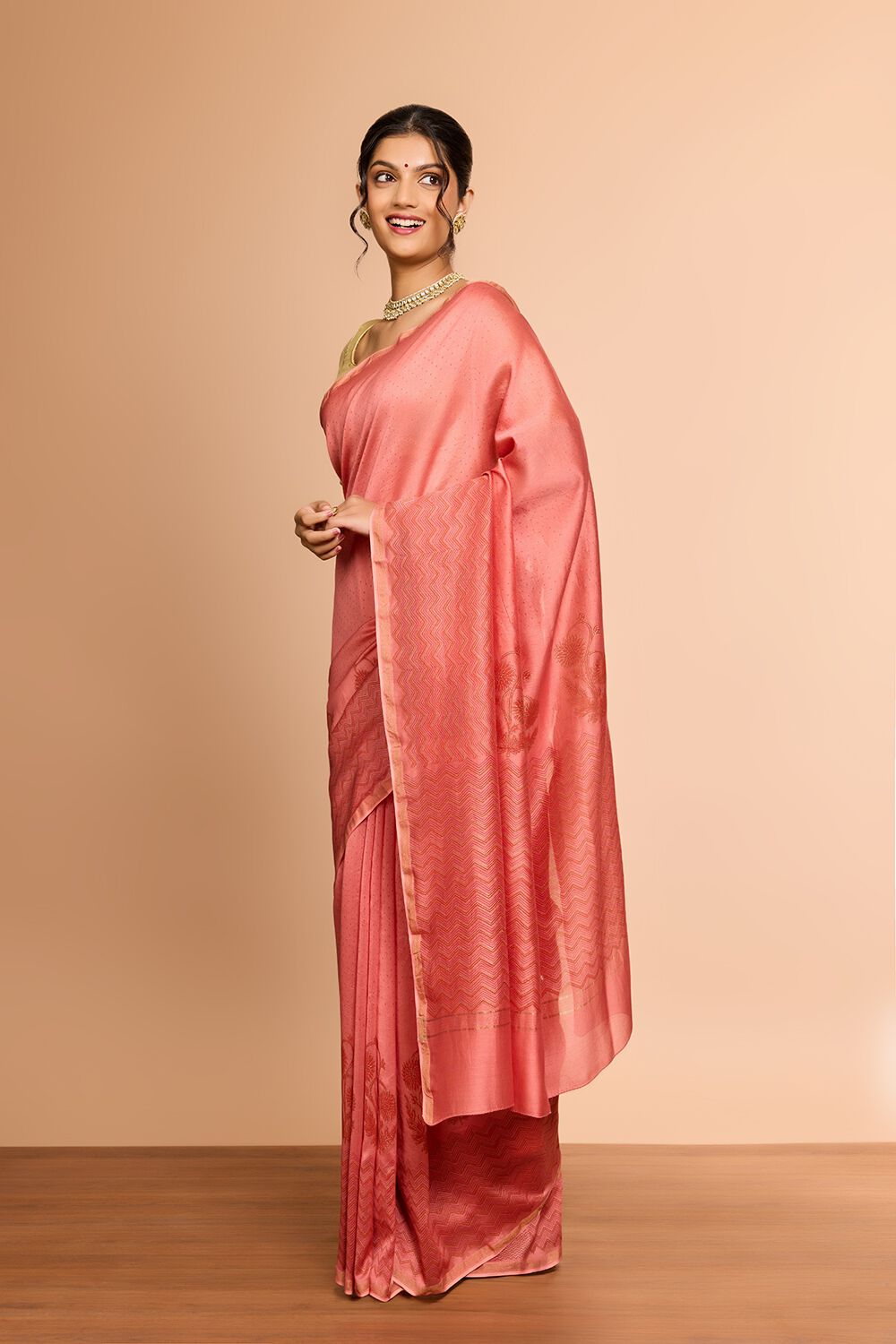 Light Pink Rajasthan Pure Silk Cotton Printed Sanganeri Saree image number null