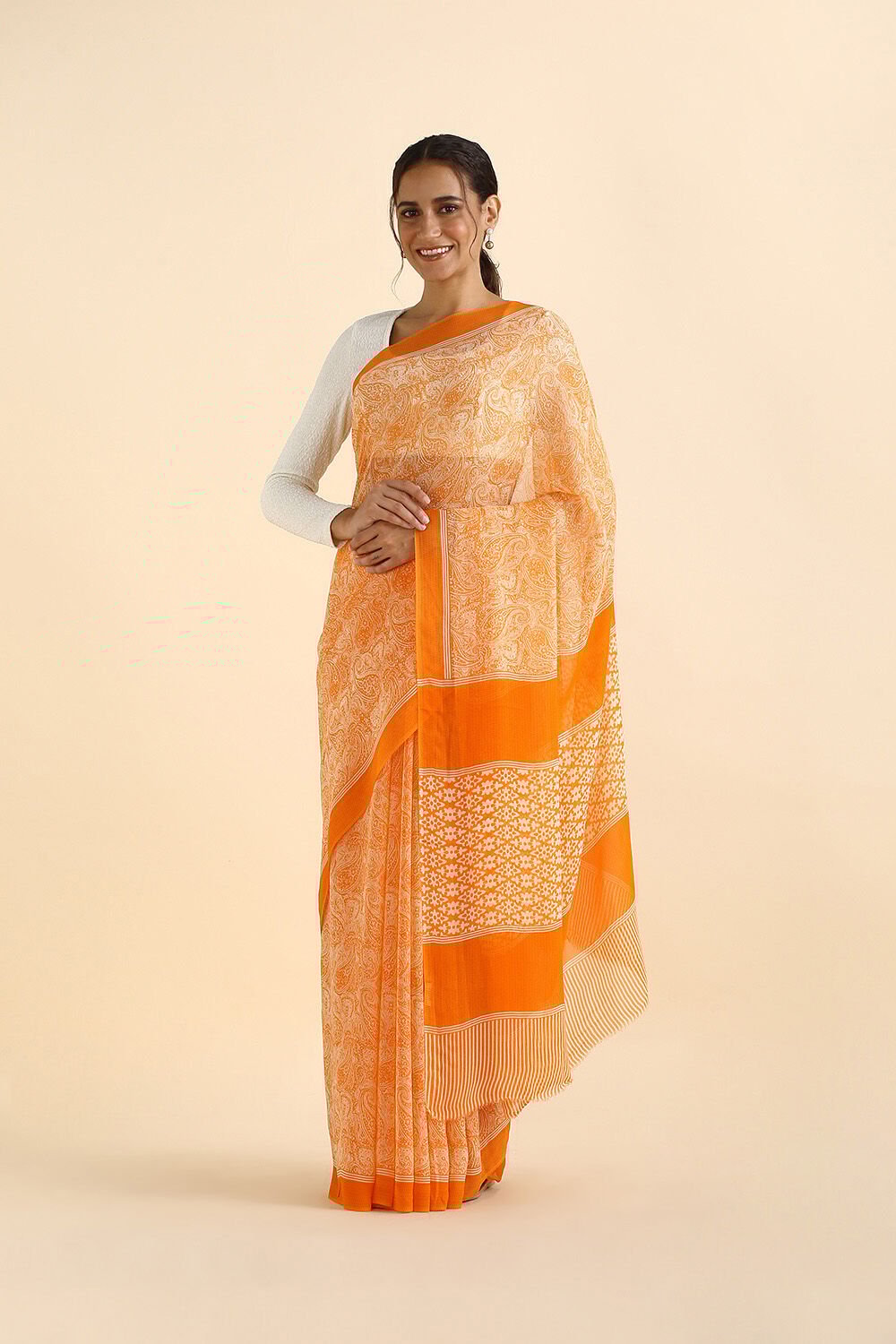 Light Orange Viscose Georgette Printed Saree image number null