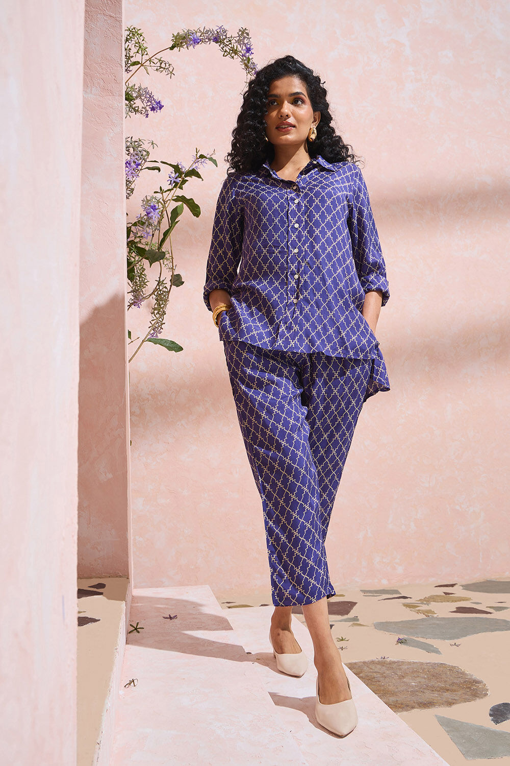 Blue Viscose Printed Sanganeri Kurta Set image number null
