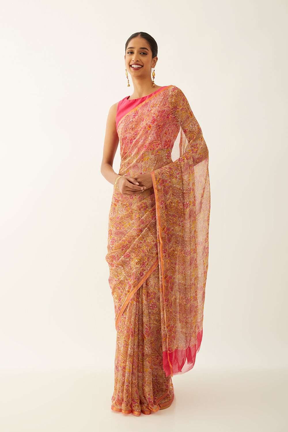 Light Pink Viscose Chiffon Printed Saree image number null