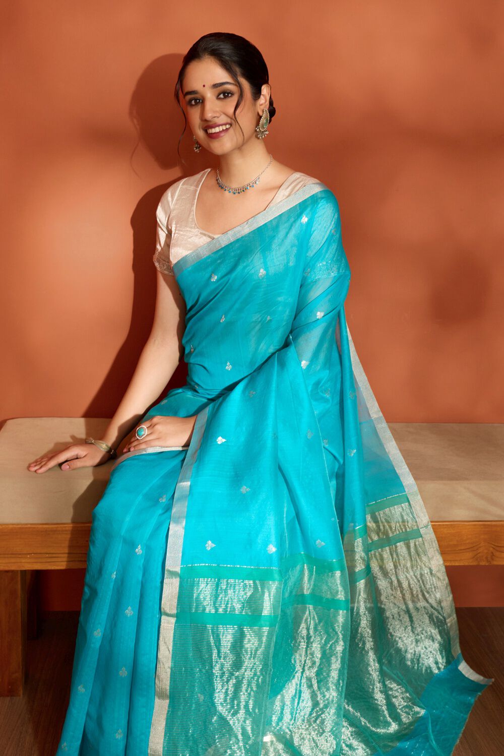 New Collection Blue Color Pure Silk Saree main image 1