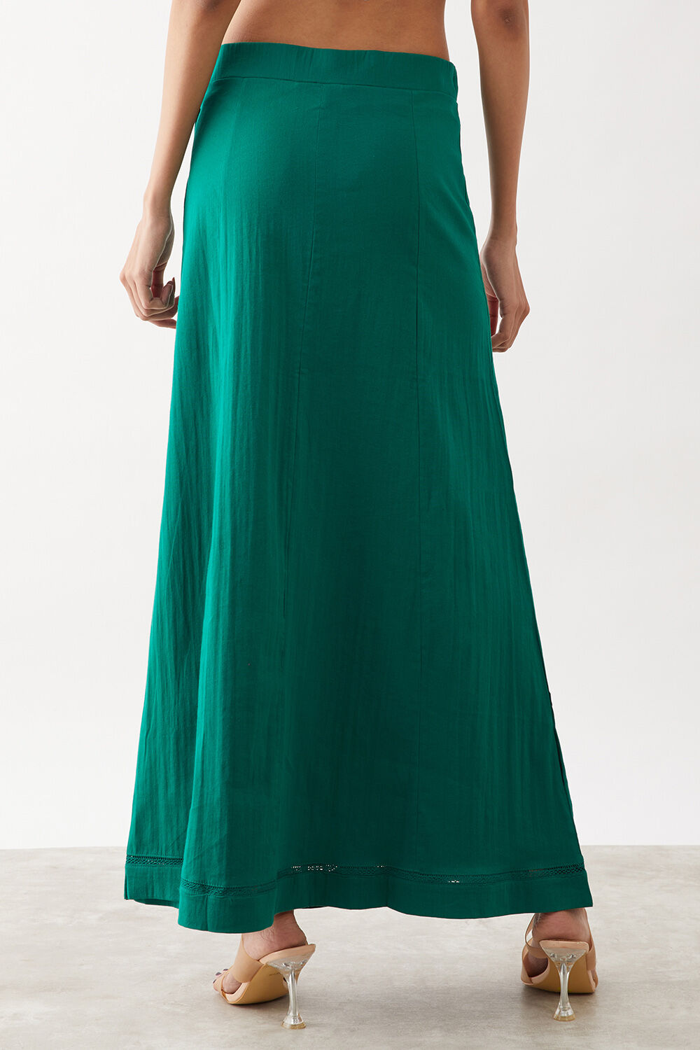 Green Woven Cotton Lycra Skirt image number null