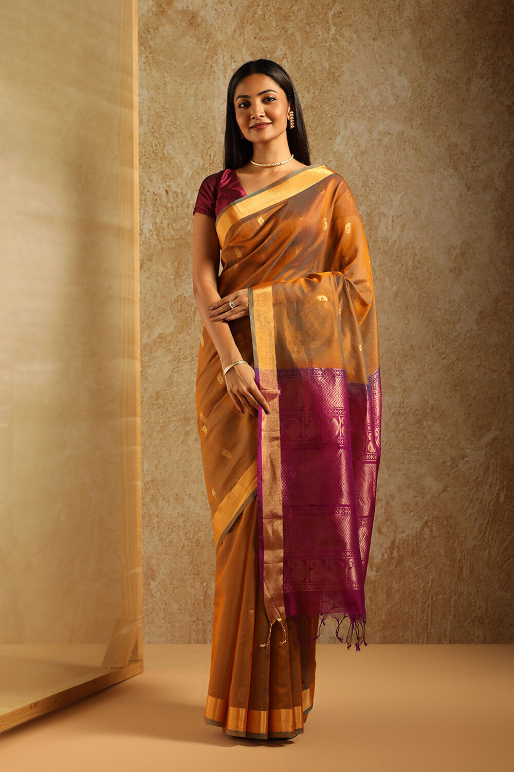 Orange South Pure Silk Cotton Woven Saree image number null