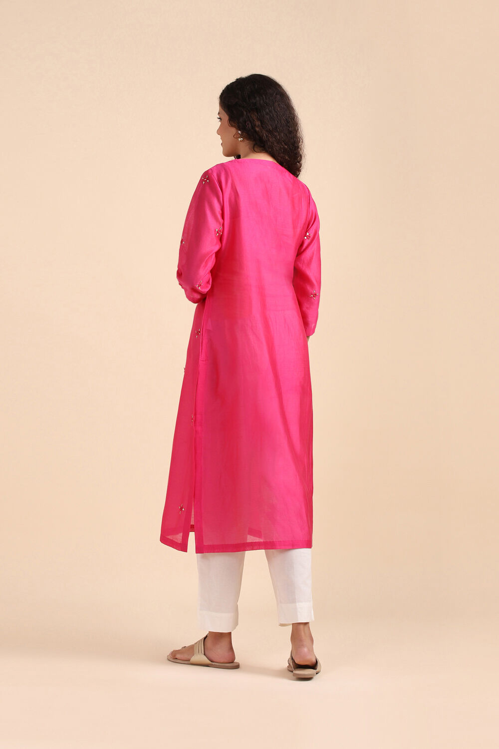 Pink Silk Cotton Embroidered Kurta image number null