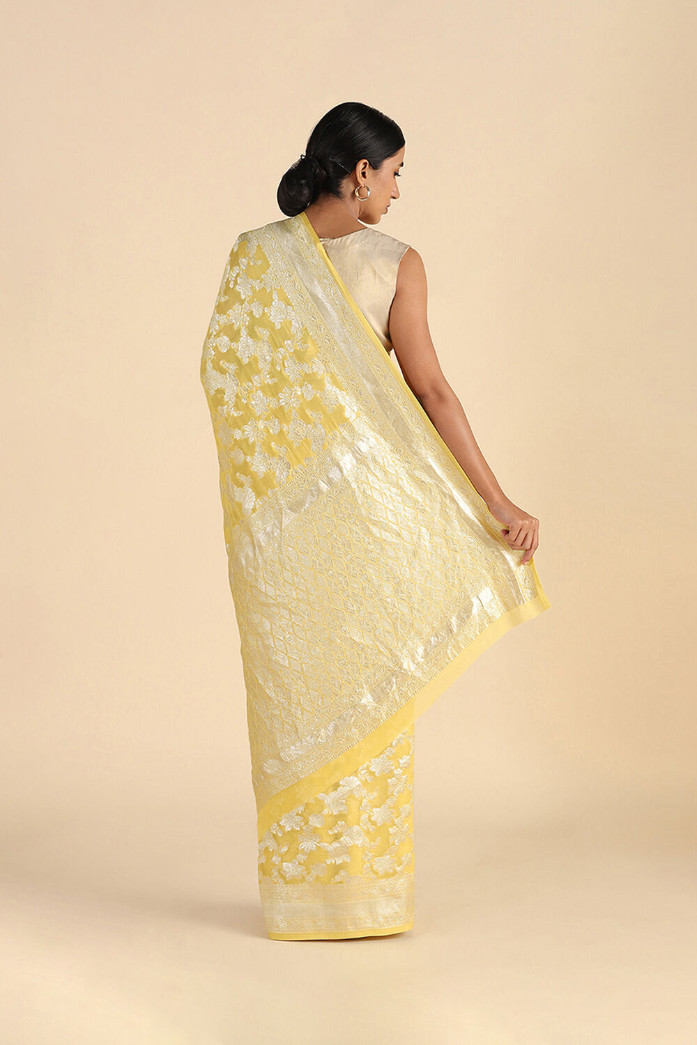 Yellow Handwoven Banarasi Pure Georgette Saree image number null