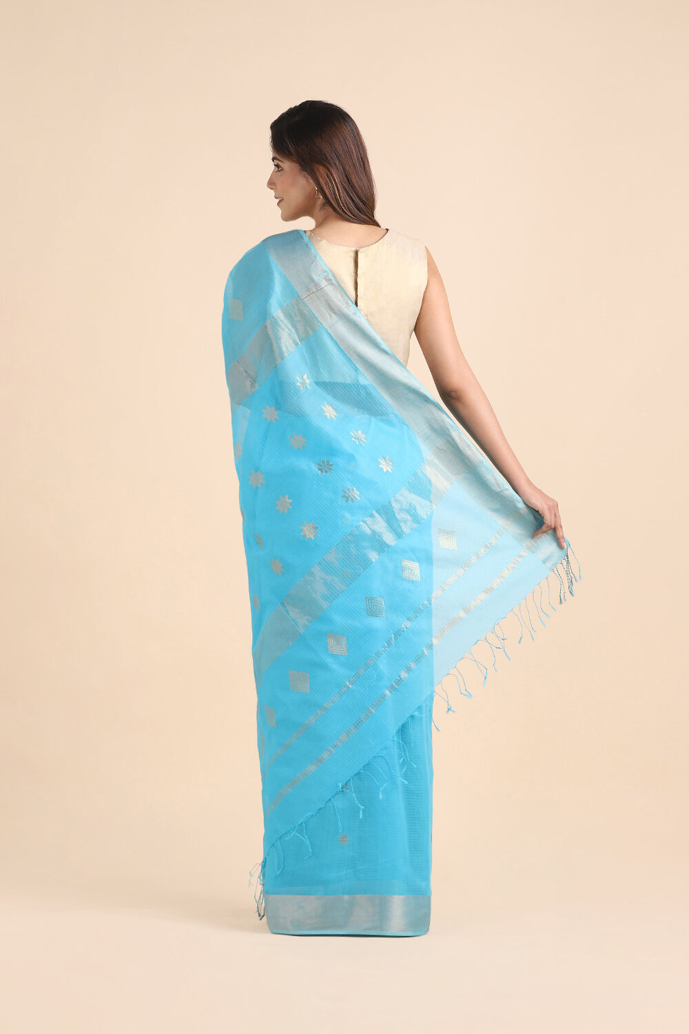 Light Blue Pure Silk Cotton Maheshwari Saree image number null