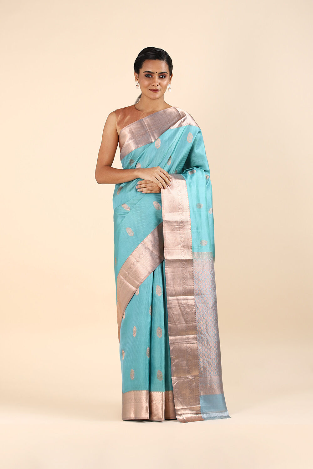Light Blue Pure Silk Kanjivaram inspired Saree image number null