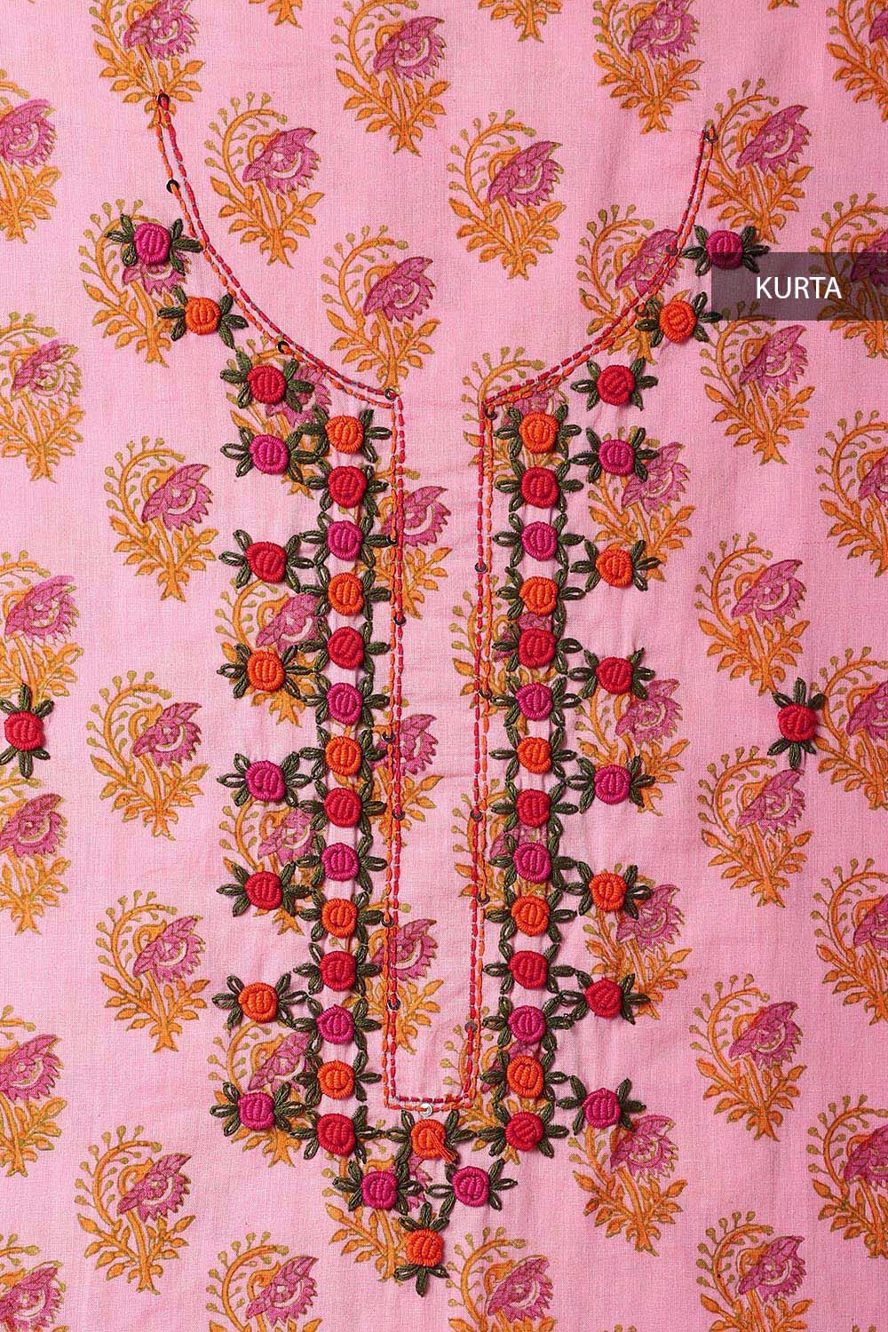 Pink Cotton Embroidered Unstitched Suit Set image number null