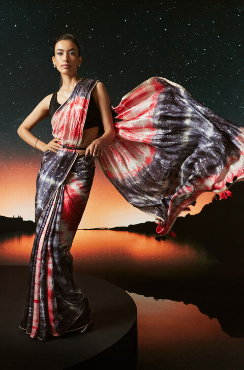 Multicolored Murshidabad Silk Tie and Dye Shibori Saree