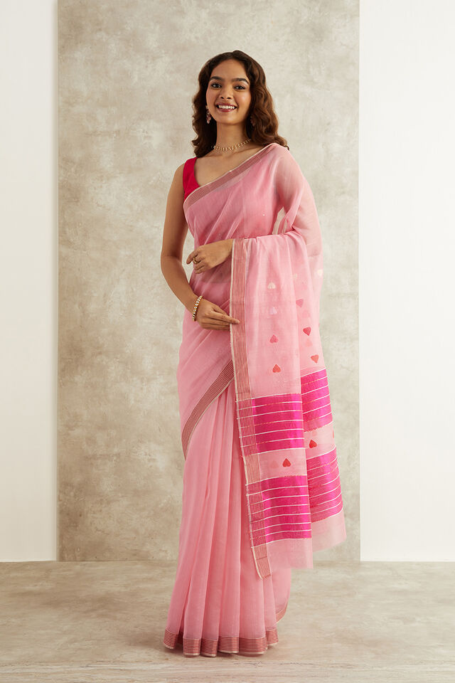 Pink Pure Silk Cotton Eknaliya Chanderi Saree