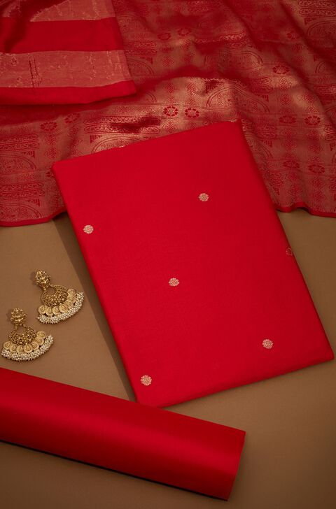 Red Woven Silk Viscose Unstitched Suit Set