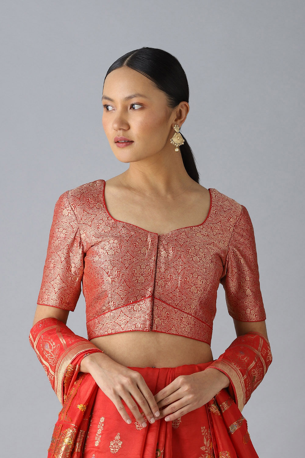 Red Viscose Brocade Blouse image number null