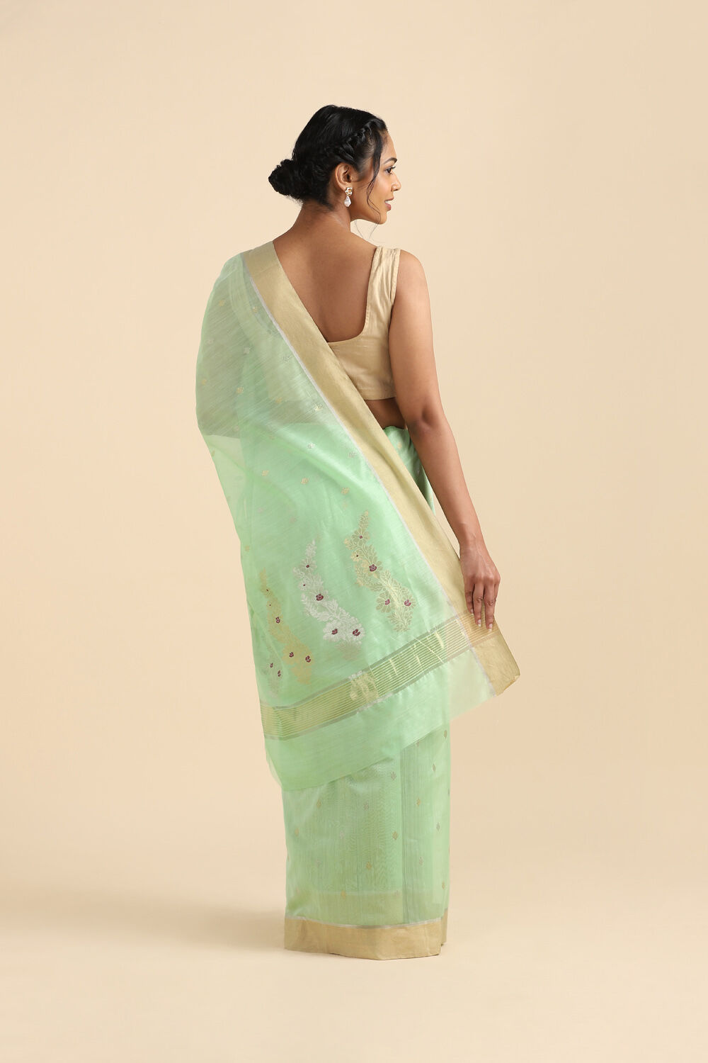 Light Green Pure Silk Cotton Chanderi Saree image number null