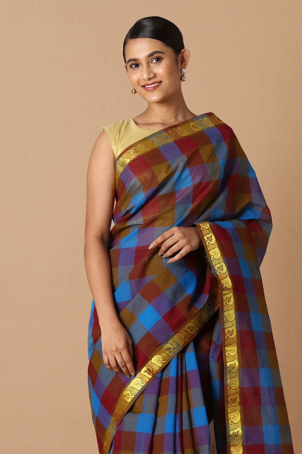 Blue Pure and Brown Cotton Chettinad image number null