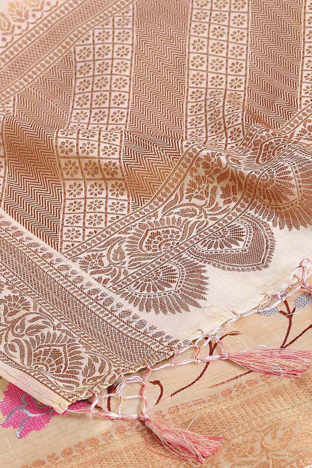 Beige Pure Embroidered Saree image number null