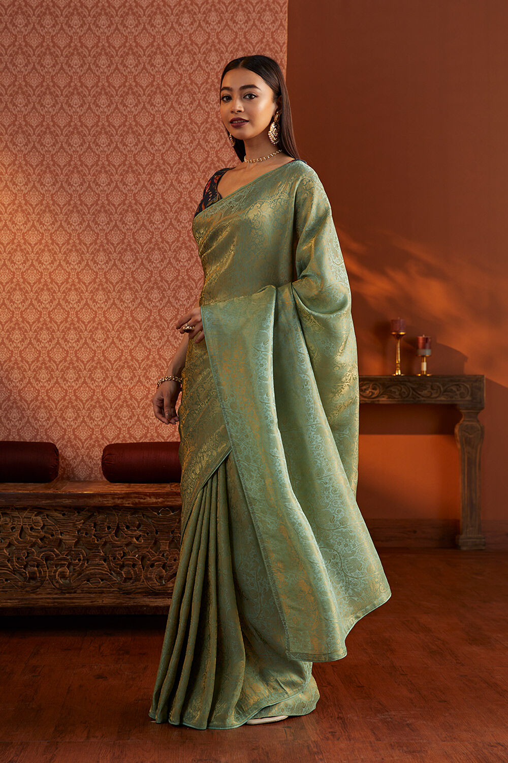 Light Green Woven Viscose Saree image number null