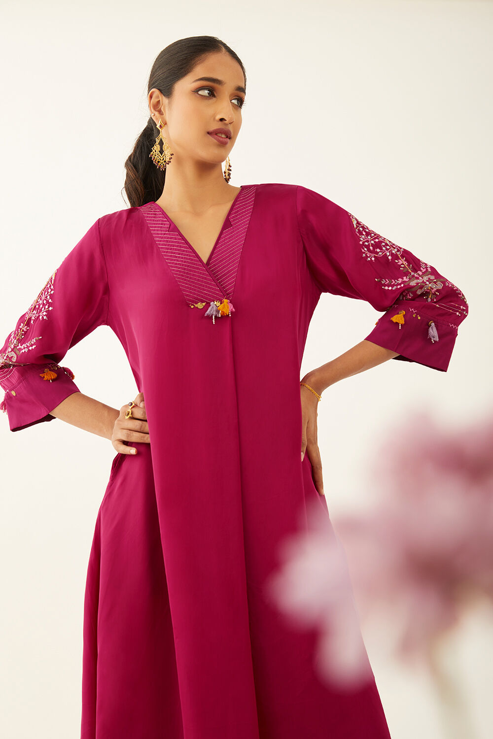 Red Viscose Embroidered Kurta Set image number null
