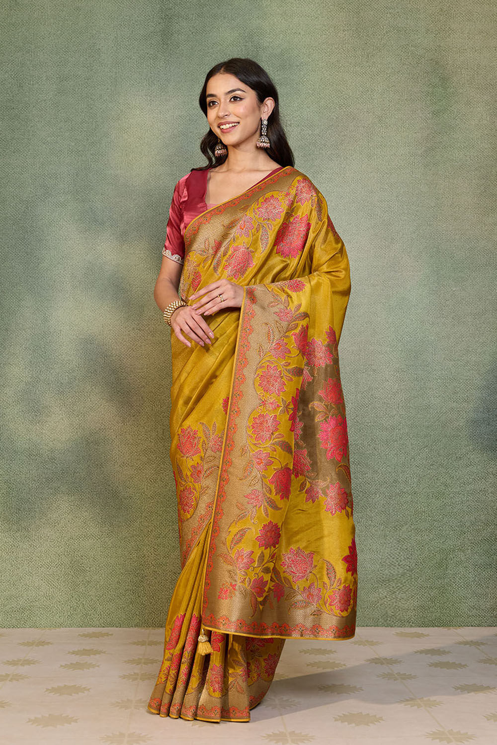 Yellow Woven Viscose Tissue Saree image number null