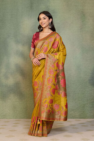 Yellow Woven Viscose Tissue Saree thumbnail image number null