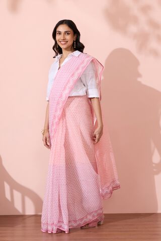 Light Pink Bagru Block Printed Pure Cotton Kota Saree thumbnail image number null