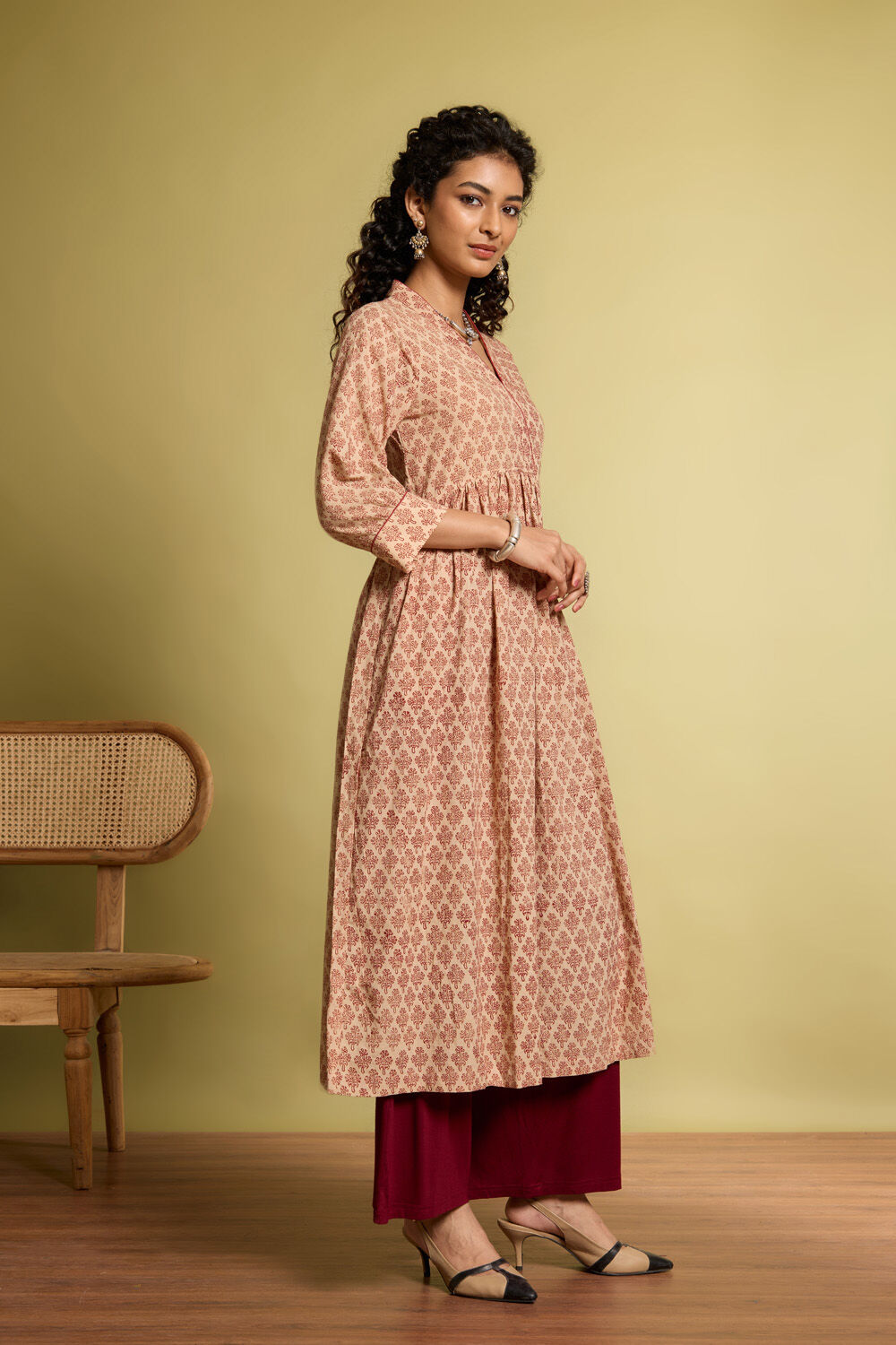 Beige Bagru Block Printed Pure Cotton Kurta image number null