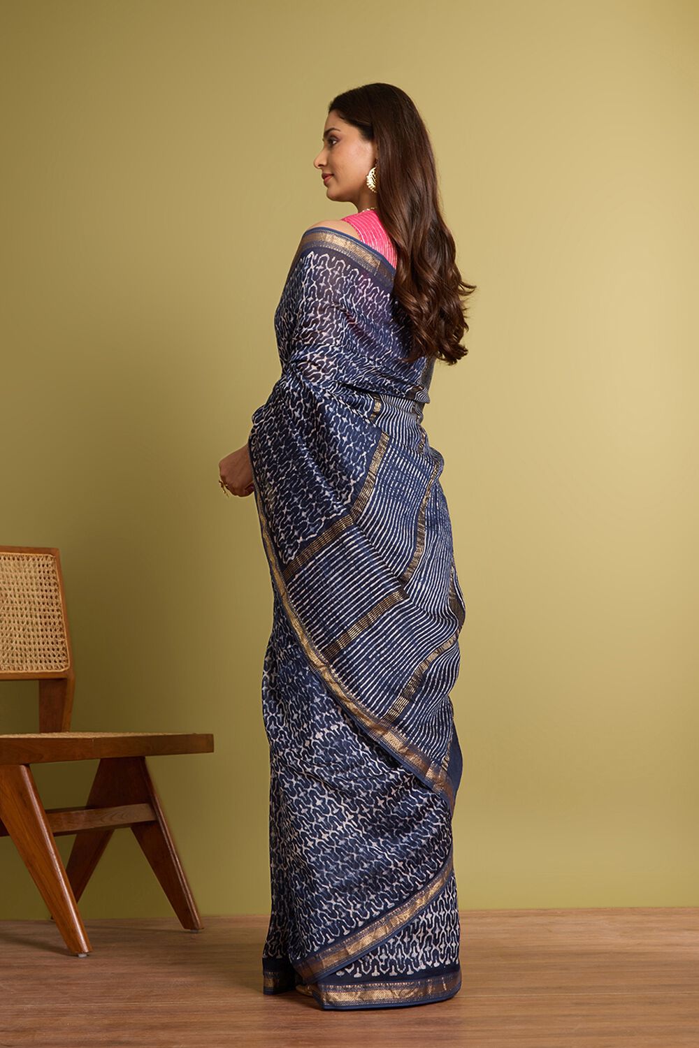 Dark Blue Pure Silk Cotton Batik Saree image number null