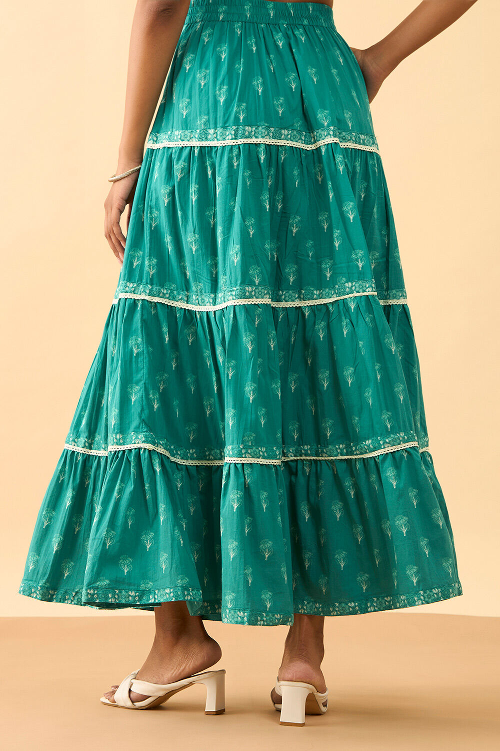 Dark Green Rajasthan Screen Printed Pure Cotton Ethnic Skirt image number null