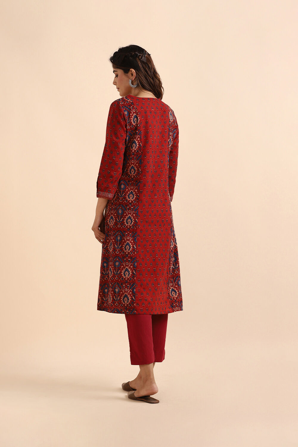 Red Ajrakh Block Printed Cotton Kurta image number null