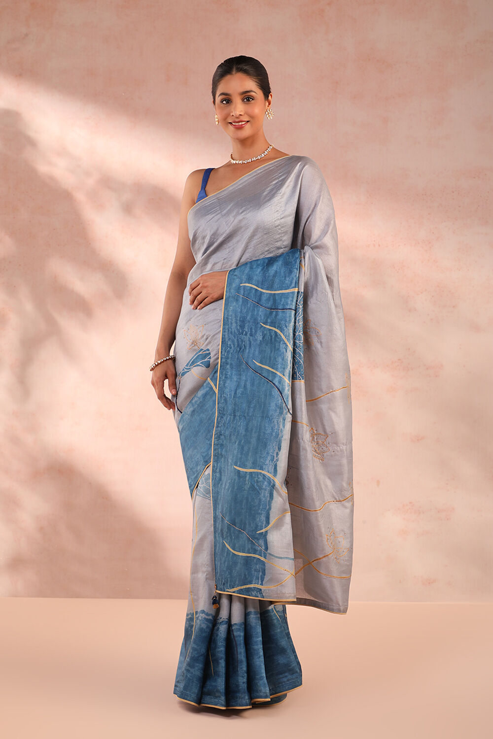Blue Hand Painted Pure Tussar Silk Saree image number null