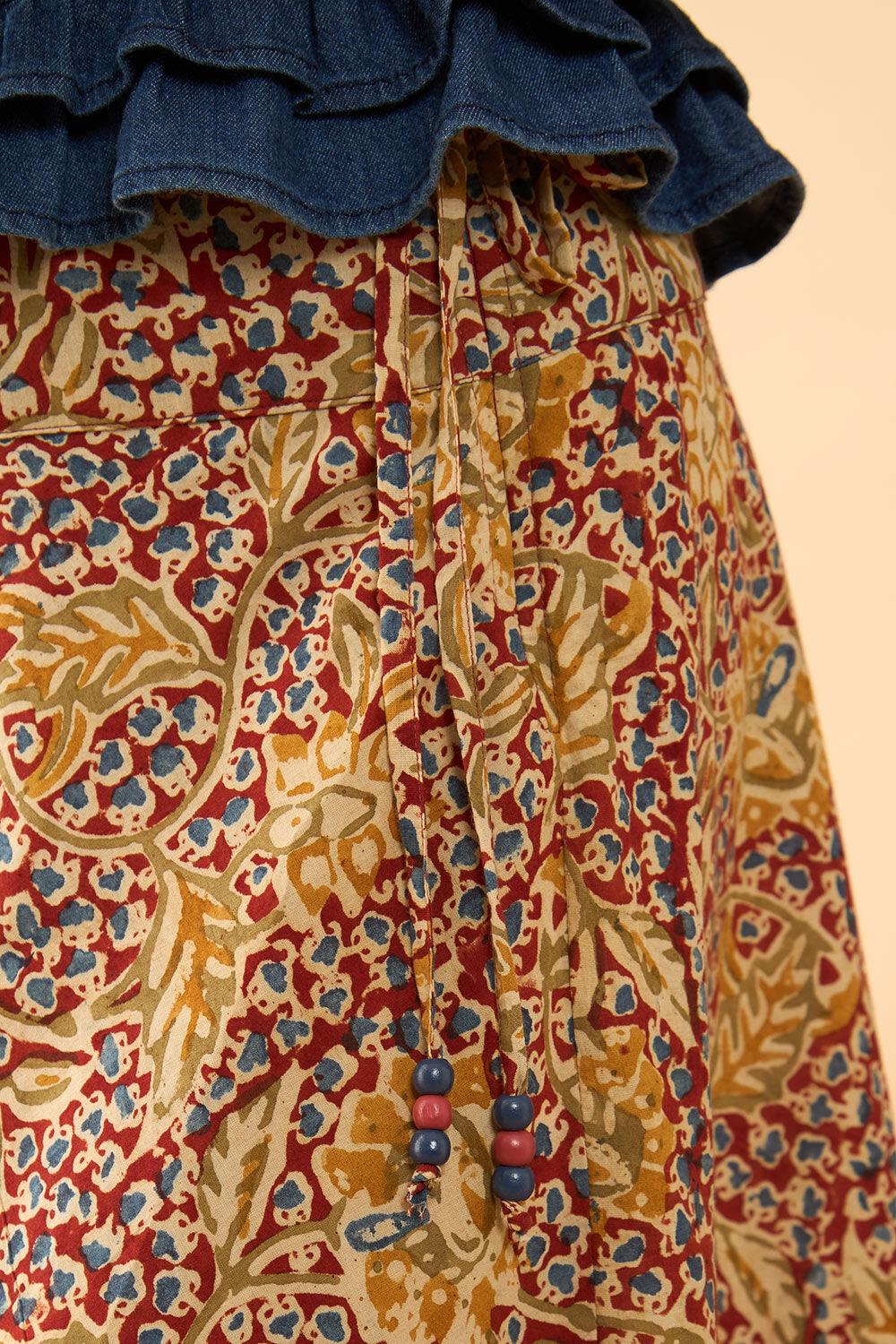 Dark Red Kalamkari Pure Cotton Ethnic Skirt image number null