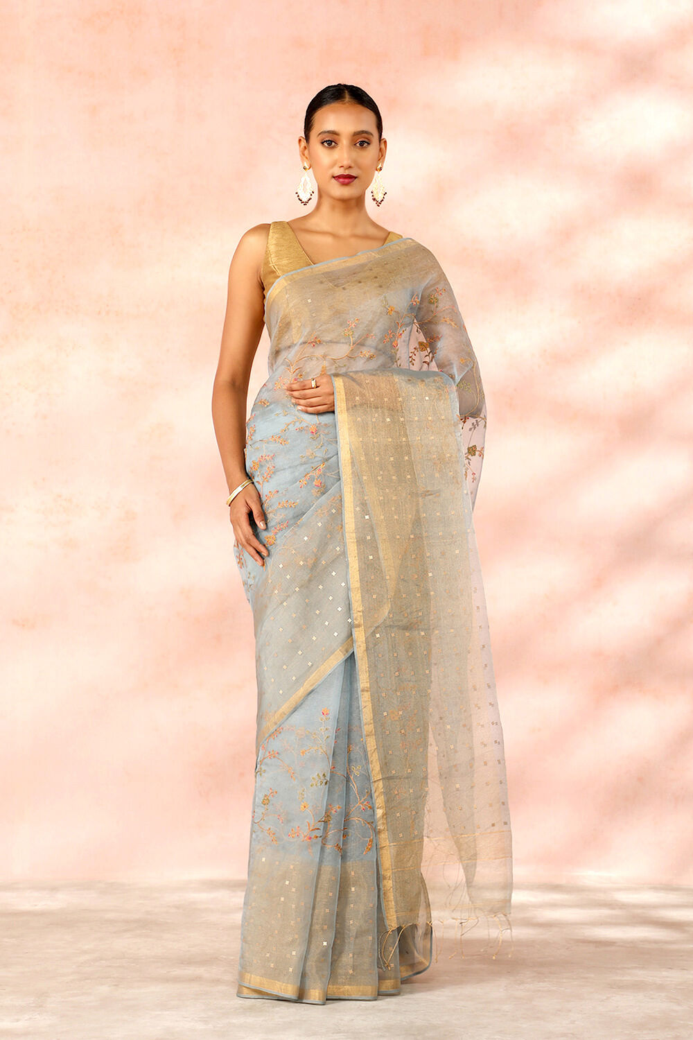 Grey Contemporary Pure Tissue Organza Embroidery Saree image number null