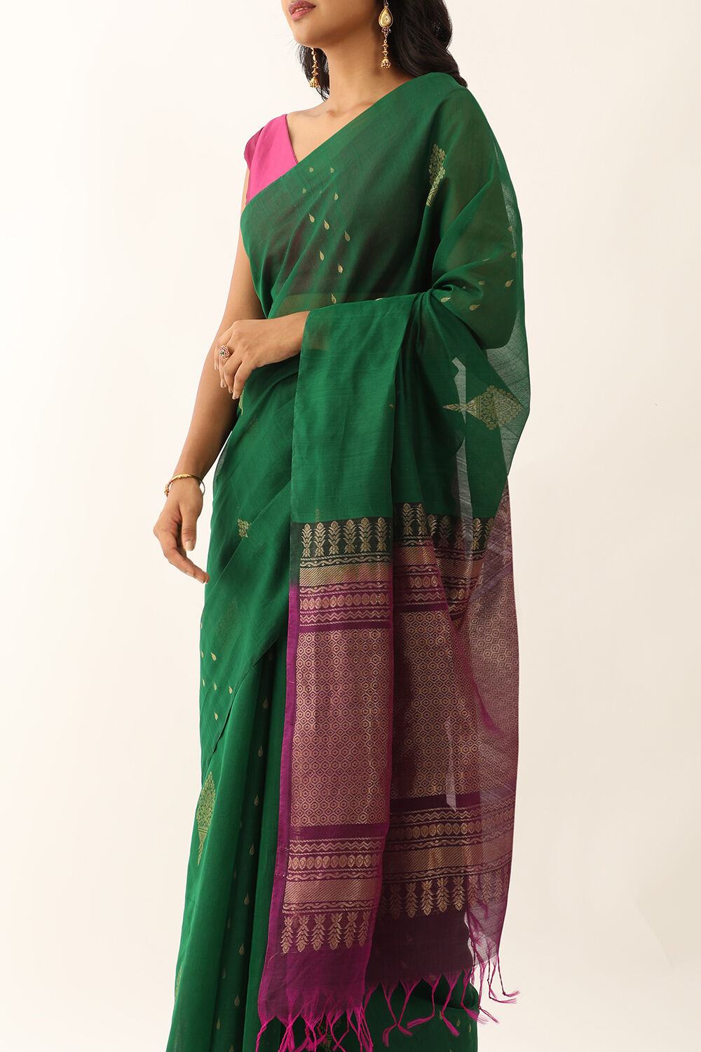 Green Pure Silk Cotton Woven South Saree image number null