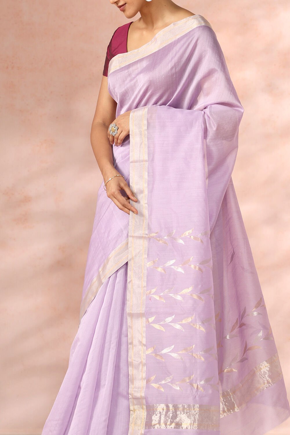 Light Violet Chanderi Pure Silk Cotton Woven Saree image number null