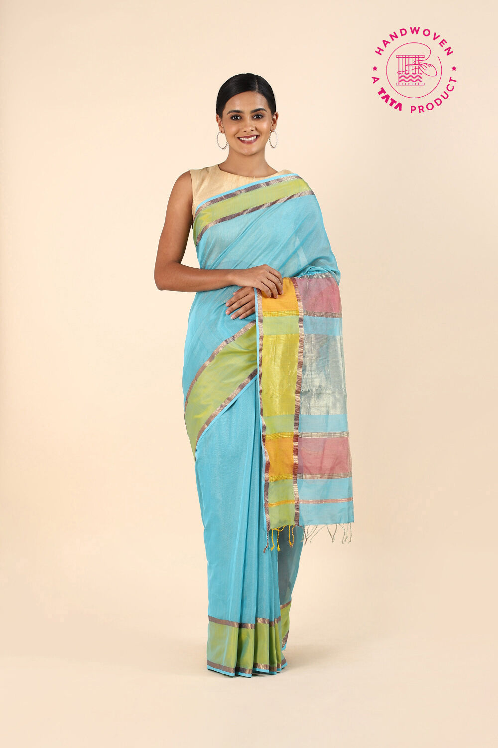 Light Blue Pure Silk Cotton Maheswari Saree image number null
