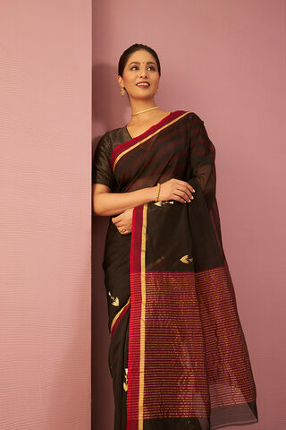 Black Woven Pure Silk Cotton Chanderi Saree image number