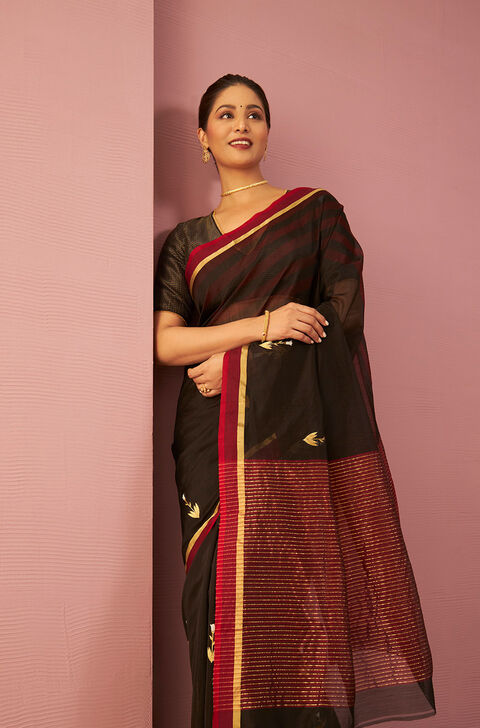 Black Woven Pure Silk Cotton Chanderi Saree