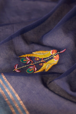 Dark Blue Bengal Pure Cotton Embroidery Saree thumbnail image number null