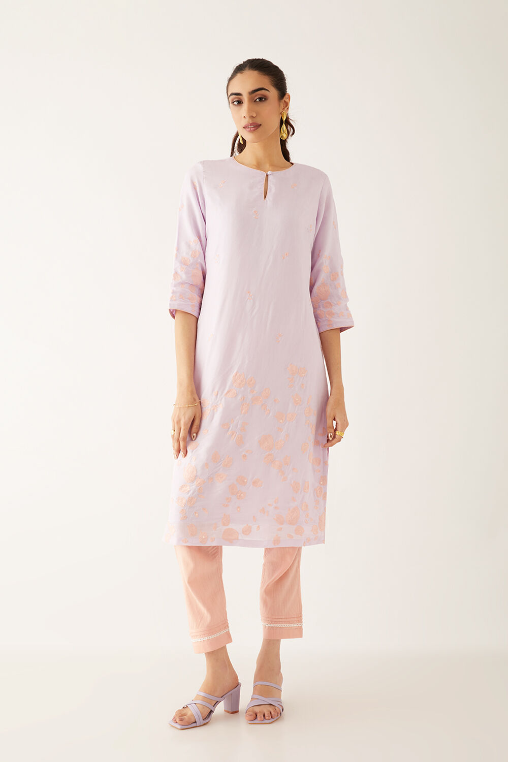 Light Violet Viscose Embroidered Kurta image number null