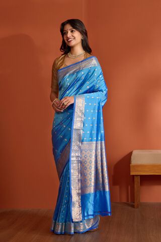 Blue Silk Viscose Banaras Cutwork Saree thumbnail image number null