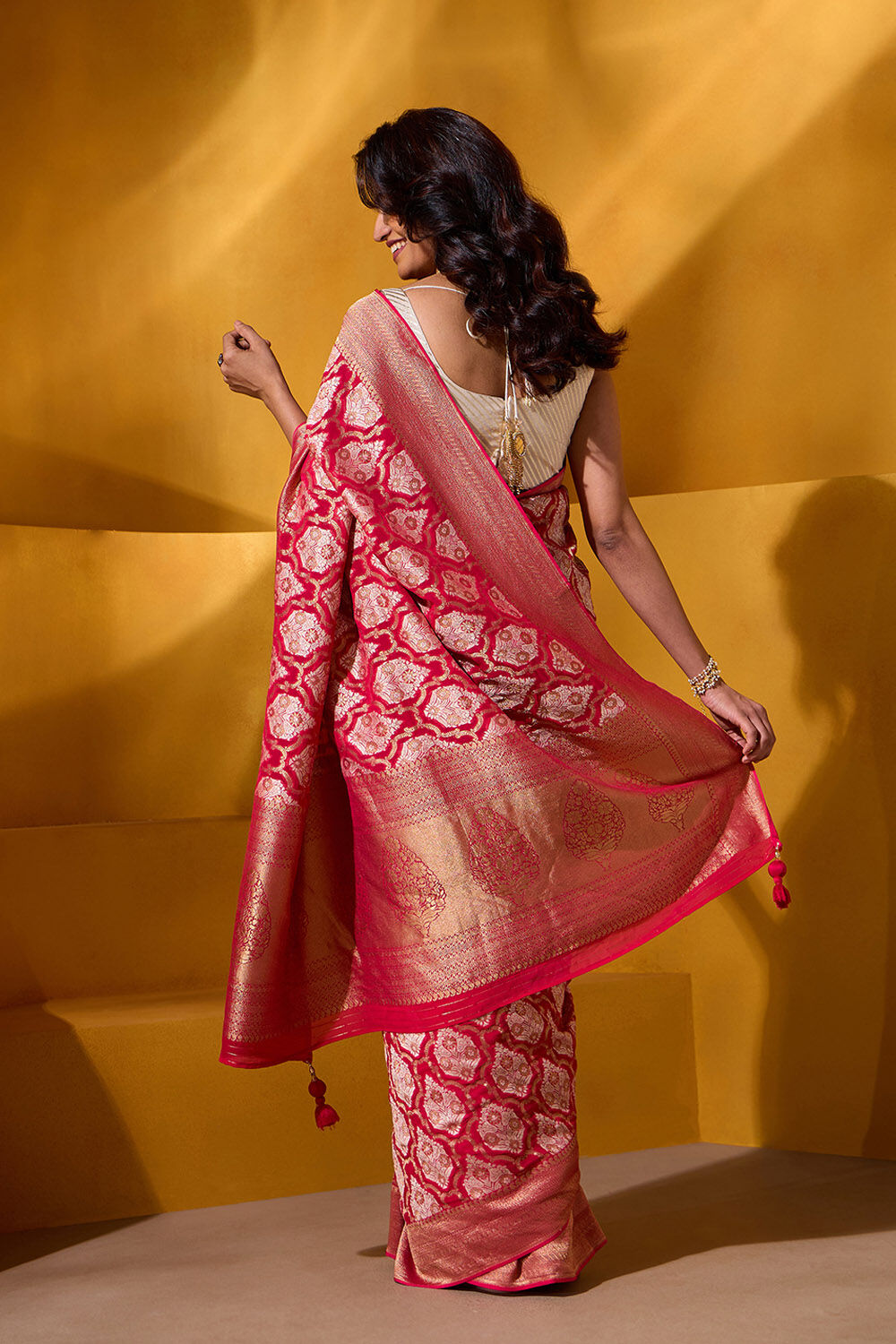 Pink Woven Viscose Georgette Saree image number null