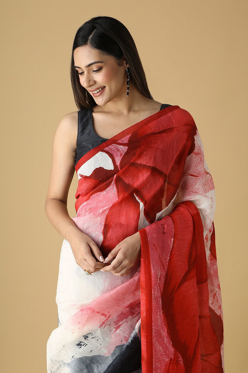 Multicolored Pure Silk Linen Printed Saree image number null