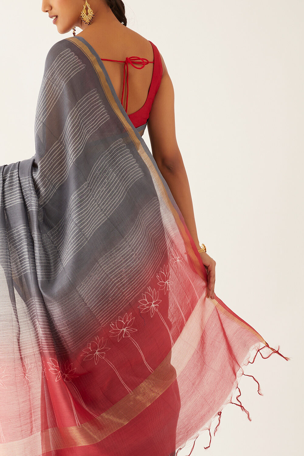 Pink and Gey Pure Silk Cotton Shibori Saree image number null