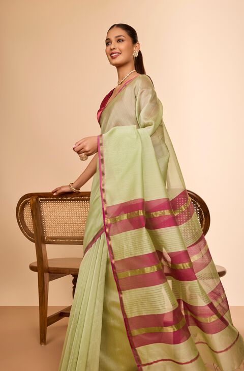 Light Green Woven Pure Silk Cotton Maheshwari Saree